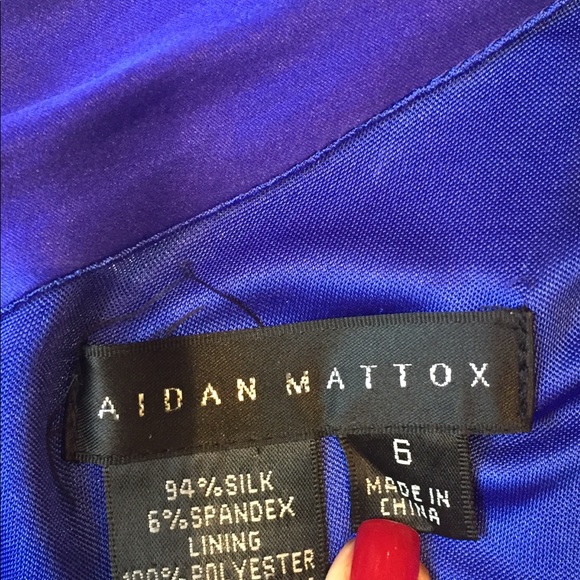 One shoulder, silk, royal blue cocktail dress - Picture 2 of 7